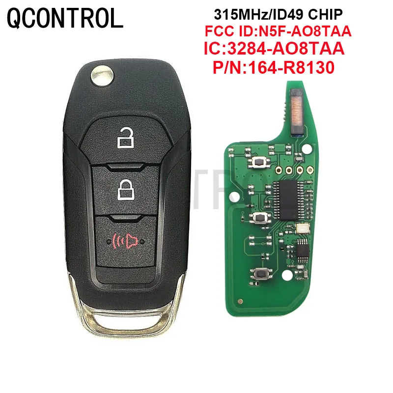 

QCONTROL Car Remote Key For Ford F150-F550 Fusion Explorer N5F-A08TAA ID49 Chip 315 Mhz Auto Smart Control HU101 Flip Key