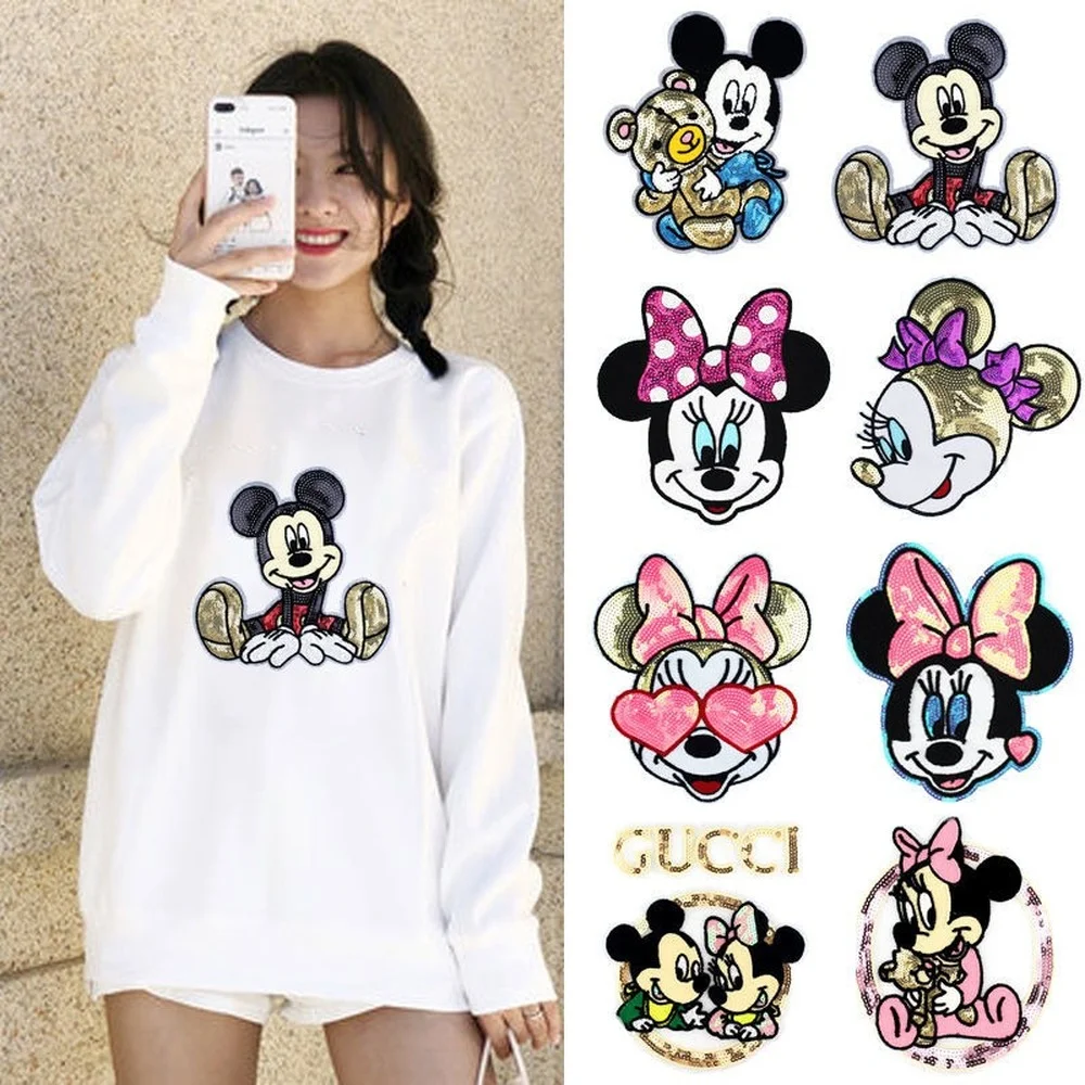 Calcomanías para ropa de Minnie, Mickey, Daisy, bordado, lentejuelas, parches de reparación de ropa, apliques de parche DIY para ropa de niños