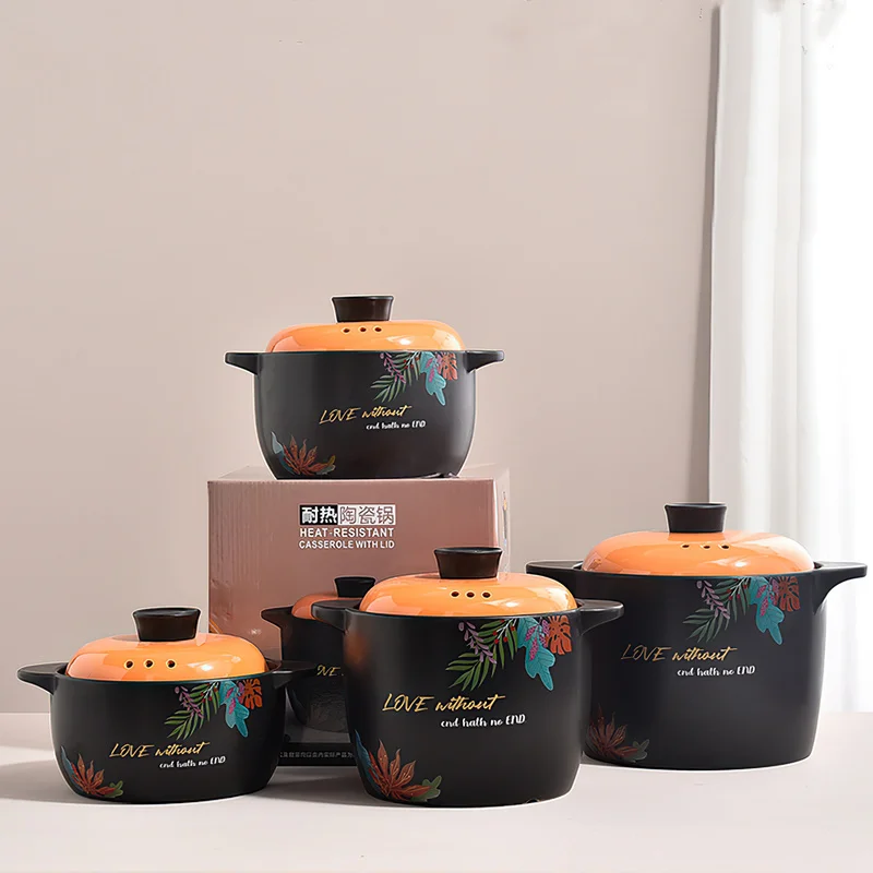 Ceramic Soup Pot Nordic Orange Lid 2.5-6L Large Casserole Cookware Saucepan Home Cooking Supplies Kitchen Pan Steamer Pot