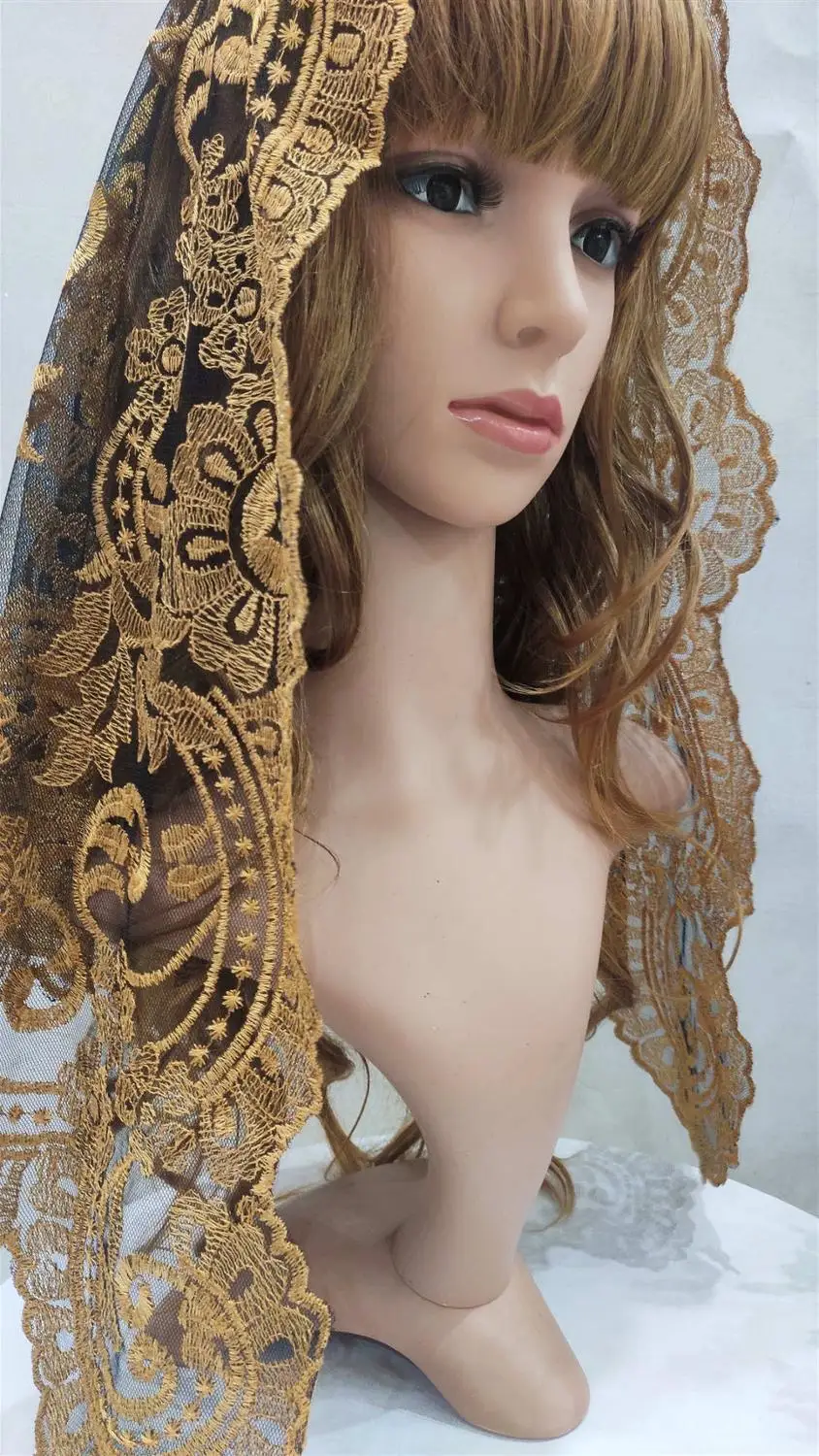 New Design Gold Embroidery Triangular Lace Veil Mantilla