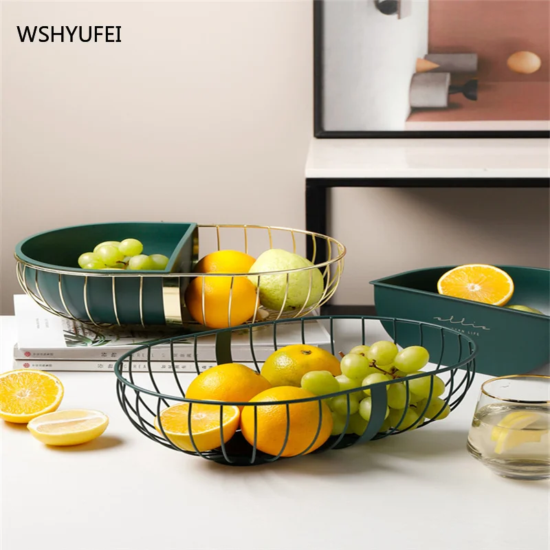 

Household wrought iron fruit basket Nordic net red fruit plate independent drainage living room modern snack storage basket