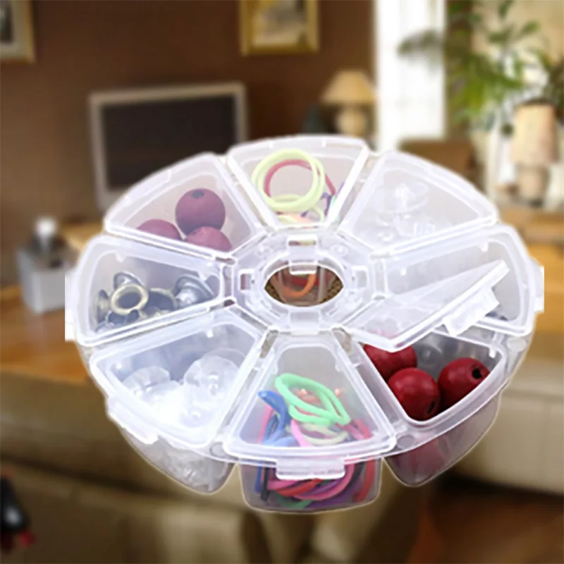 New 8 Round Compartment Storage box Transparent PP plastic box Small Component Jewelry Tool Box Bead Pills Objects Organizer