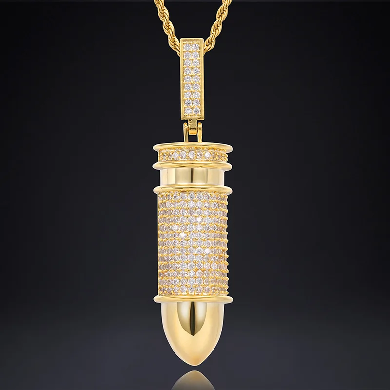 

Shiny Iced Out Bling Pendant Necklace Hip Hop Jewelry Bullet Necklace Gold Silver Color Cubic Zircon Men's Women Gift