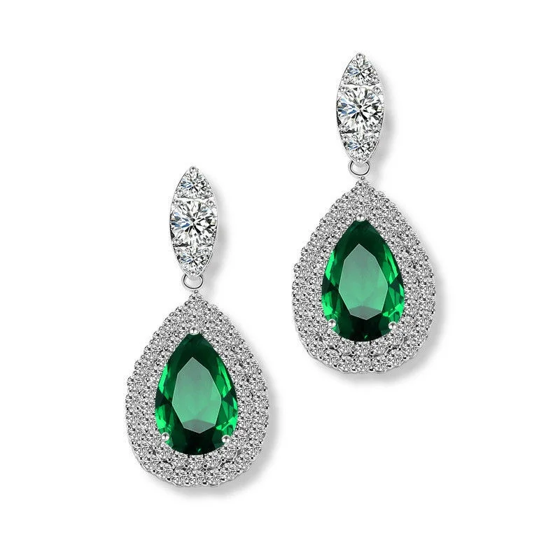 Women\'s Fashion Silver Hoop Pendant Crystal Blue Zircon Earrings Wedding Jewelry