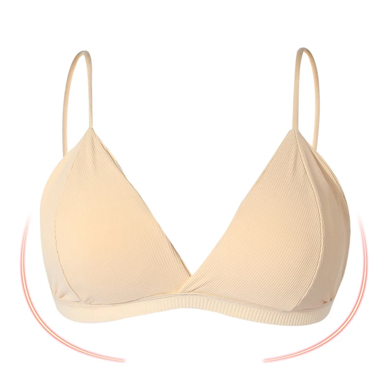Sexy Lingerie Soft Bras For Women Triangle Cup French Deep V Bra With Chest Pad Ladies Bottom Bralette Sling Top Underwear