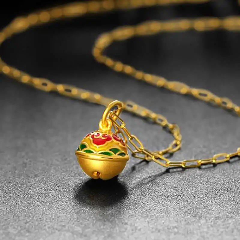 Pure 24K Yellow Gold Pendant 3D Hard Gold Ruyi Bell Necklace Pendant