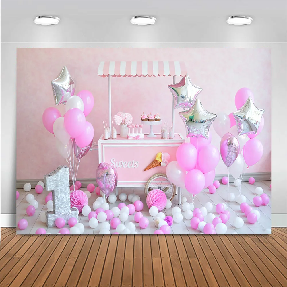 Mocsicka 1 생일 파티 베이비 샤워 배경 풍선 장식 베이비 포트레이트 사진 소품 케이크 스매시 사진 배경