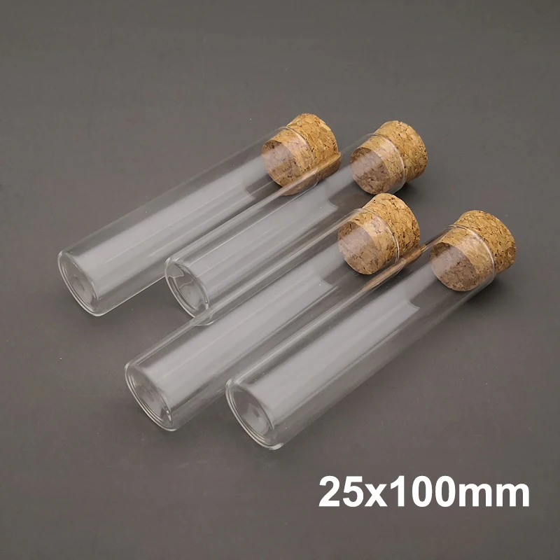 

10pcs/lot Lab 25x100mm Thickened Glass Flat Bottom Test Tube with Cork Plugs for School Laboratory Supplier