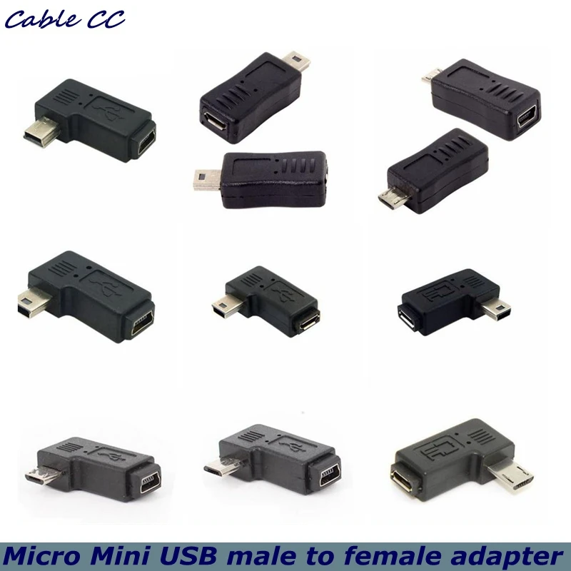 90 Degree Adapter Charger Connector Converter Adapter  Mobile Phone Micro USB Male to Female Mini 5pin Female Male