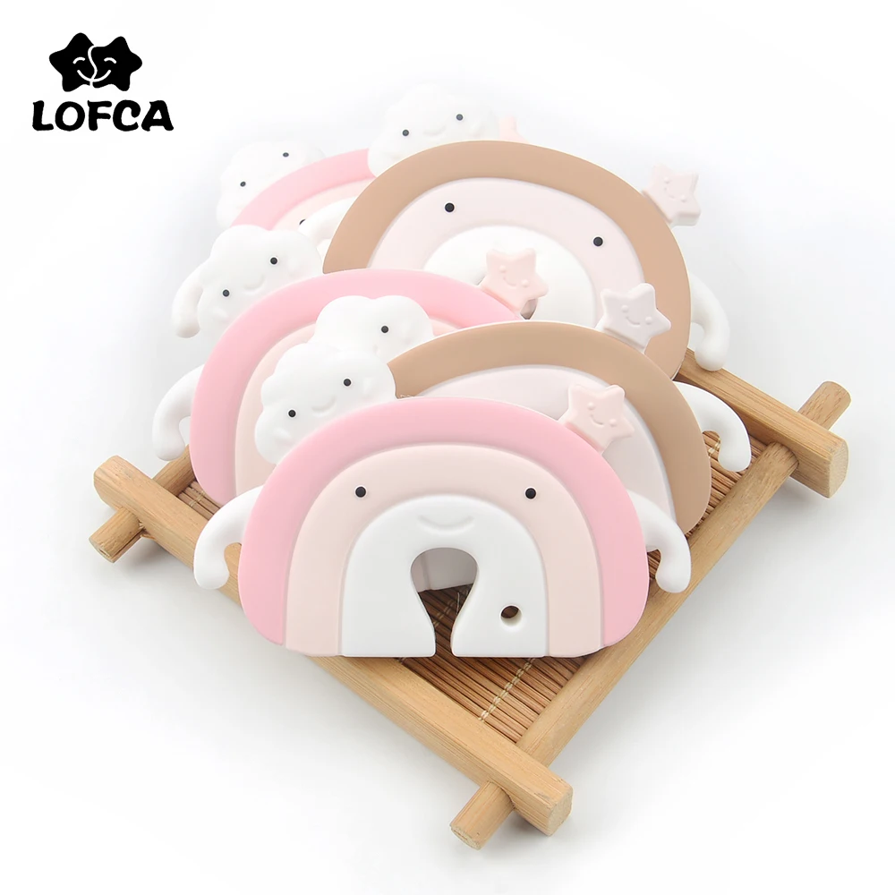 LOFCA 1pc Silicone Teethers Food Grade Tiny Rod Cartoon Rainbow Colorful Teether DIY Baby Teething Necklace Baby Shower Toys