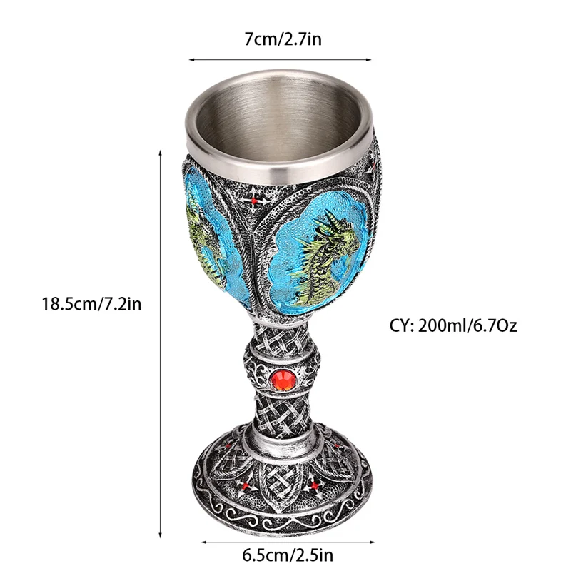 Dragon King żywica ze stali nierdzewnej czara 200ml wino retro szkło gotyckie kieliszki koktajlowe whisky Cup Pub Bar Drinkware Dropship