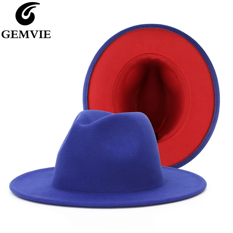 GEMVIE Wide Brim Fedora Hat For Women Solid Color Wool Felt Hat For Men Autumn Winter Panama Gamble white Jazz Cap 56-60mm