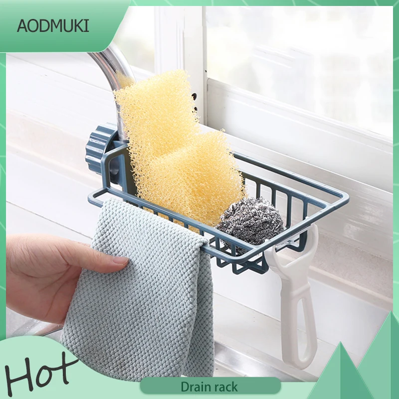 

Multifunction Punch-Free Hanging-Type Plastic Drain Basket with Rag Rack for Sink Sponge Storage Shelf Kitchen Organizer Tools