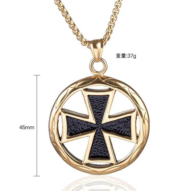 Gold silver color Stainless Steel Vintage Knights Templar Iron Cross Pendant Necklace for Men Biker Maltese Cross Jewelry