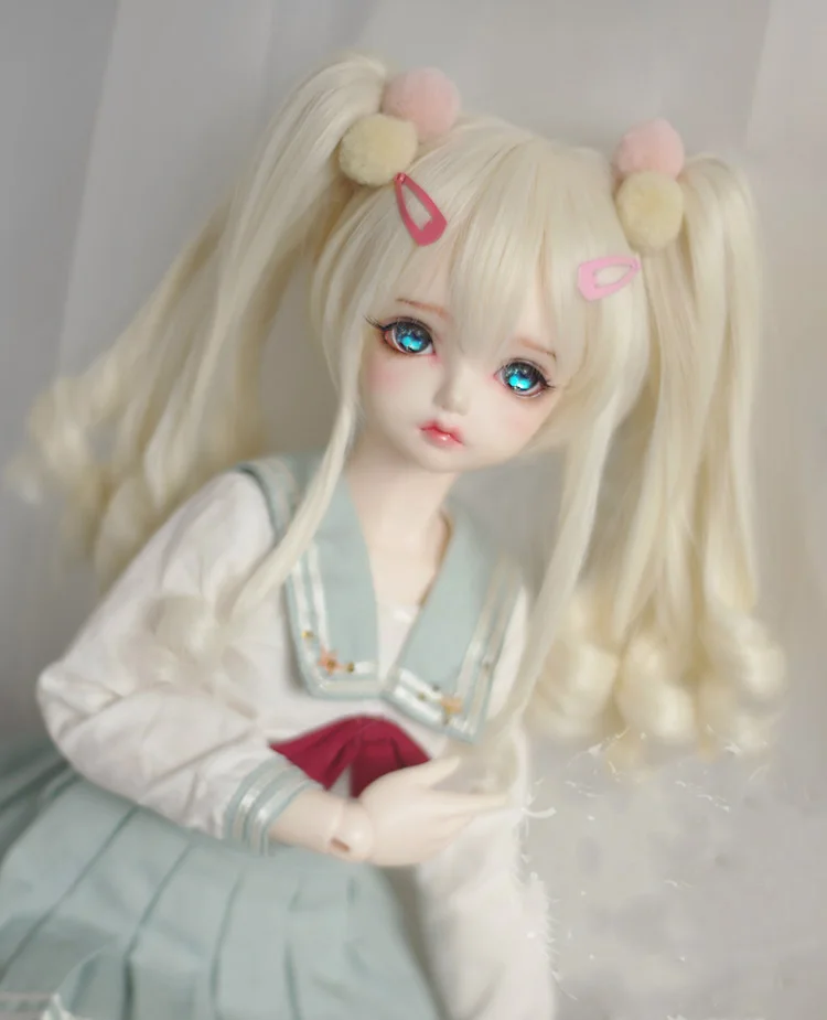 

BJD Doll Wig suitable for 1-3 1-4 1-6 size cute white tiger clip single and double ponytail 3-piece set Doll accessories