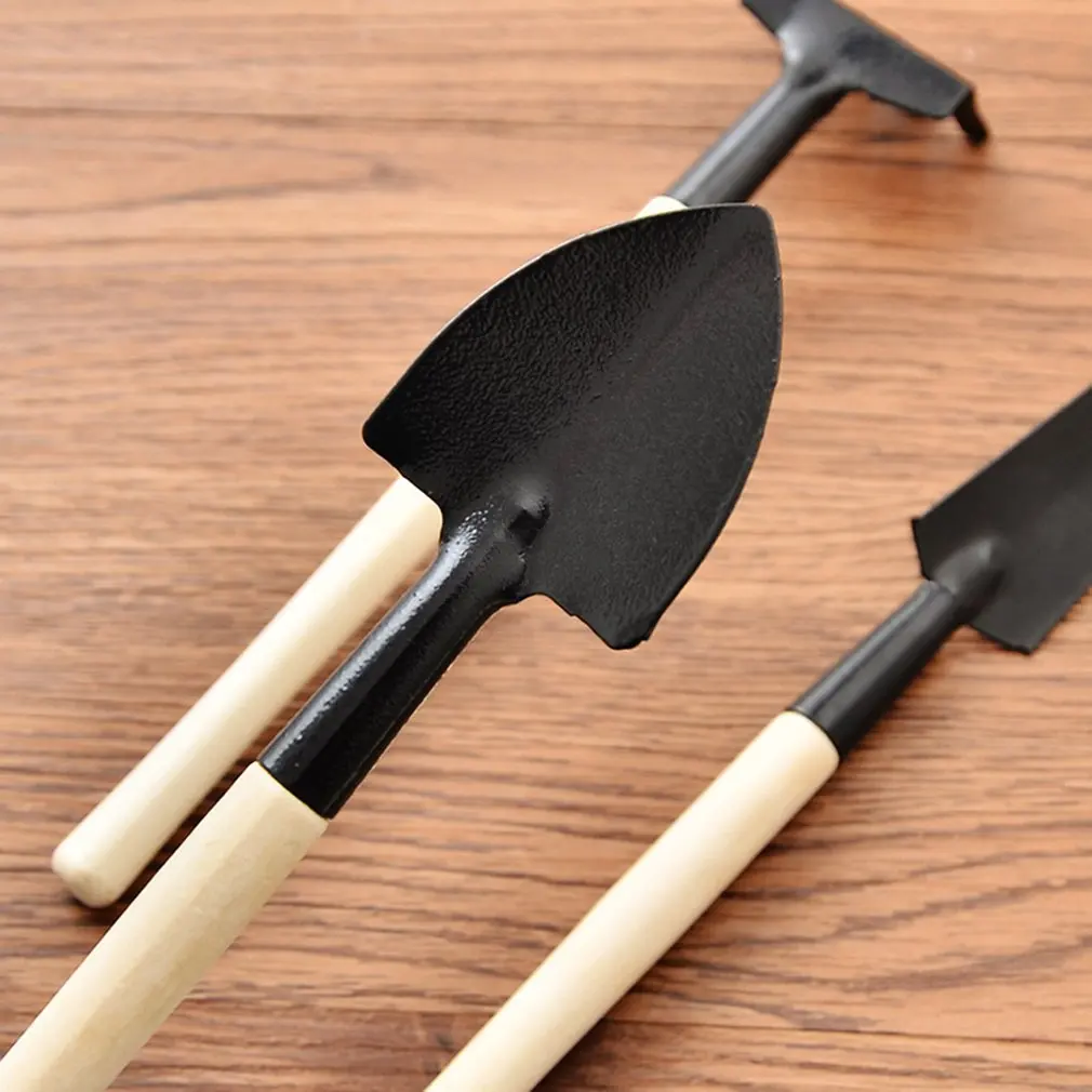 3pcs Mini attrezzi da giardinaggio manico in legno piante in vaso in acciaio inossidabile pala rastrello vanga per fiori Set di strumenti per piante in vaso