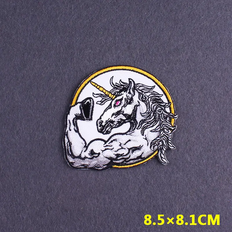 Gym Animal Strong Unicorn Shark Patch Embroidered Patches On Clothes DIY Hippie Punk Clothes Stripes Iron on Patches for Clothes