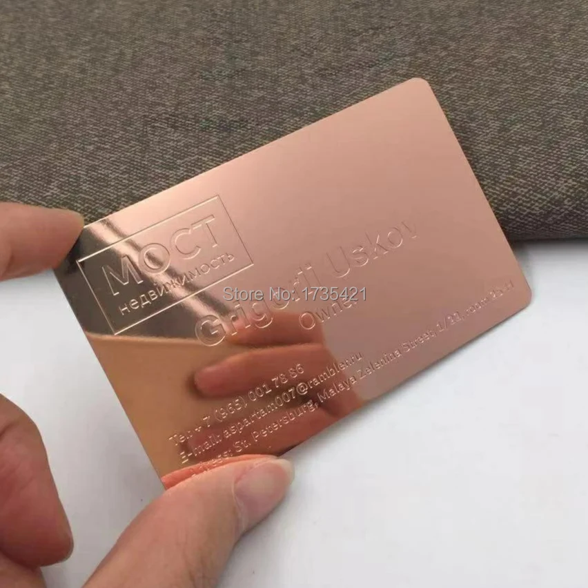 (200 Stks/partij) Rvs Metalen Materiaal Rose Golden Metal Card Printing