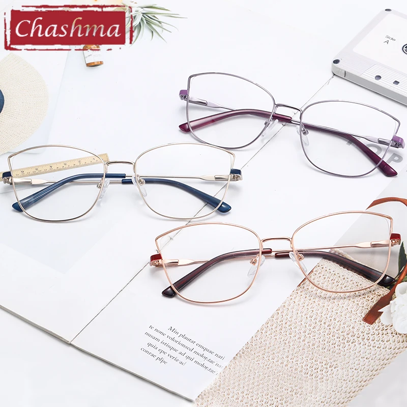 Chashma Prescription Cat Eye Eyeglasses Myopia Anti Blue Ray Women Frames for Graduation Lenses Optical Spring Hinge Spectacles
