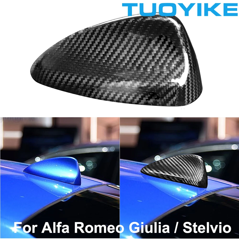 Real Carbon Fiber Car Roof Shark Fin Antenna Cover Trim Panel Sticker Exterior Parts Accessories For Alfa Romeo Giulia Stelvio