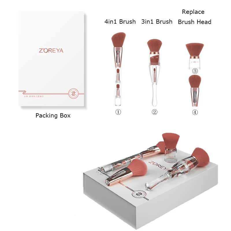 Zoreya 9 in 2 Retractable Set Foundation Blush Smudge Brush Multi-foundational Makeup Brush for Travel & Household Use