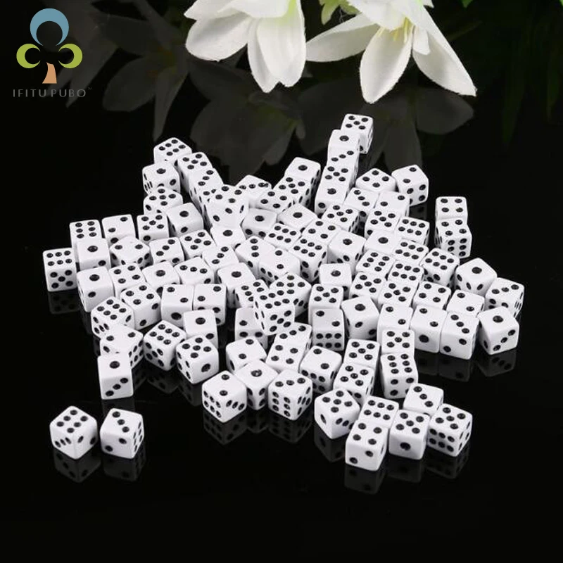 200Pcs/Lot Dices 8mm Plastic White Gaming Dice Standard Six Sided Decider Birthday Parties Board Game Drop Shipping GYH