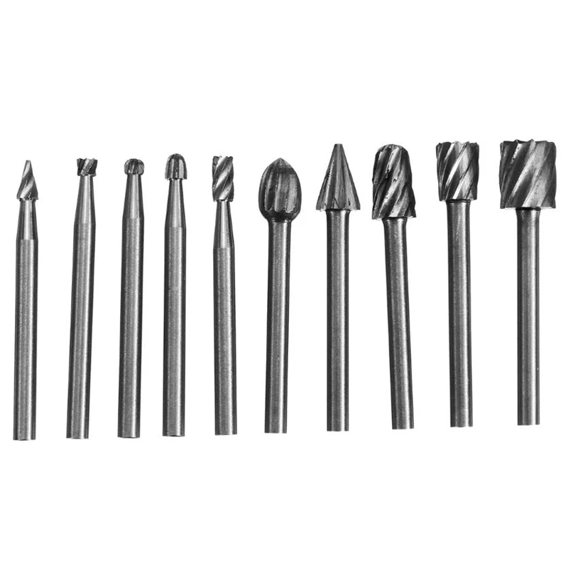 10Pcs 3mm HSS Routing Router Drill Bits Set for Dremel Carbide Rotary Burrs Tools Wood Stone Metal Root Carving Milling Cutter