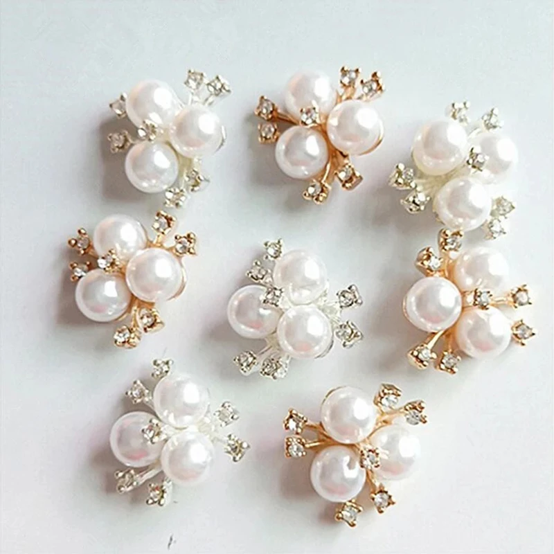 New 10pcs 20mm Flower Pearl Rhinestone Buckle Metal DIY Gift Box Greeting Card Girl Small Jewelry Costume Decoration Accessories