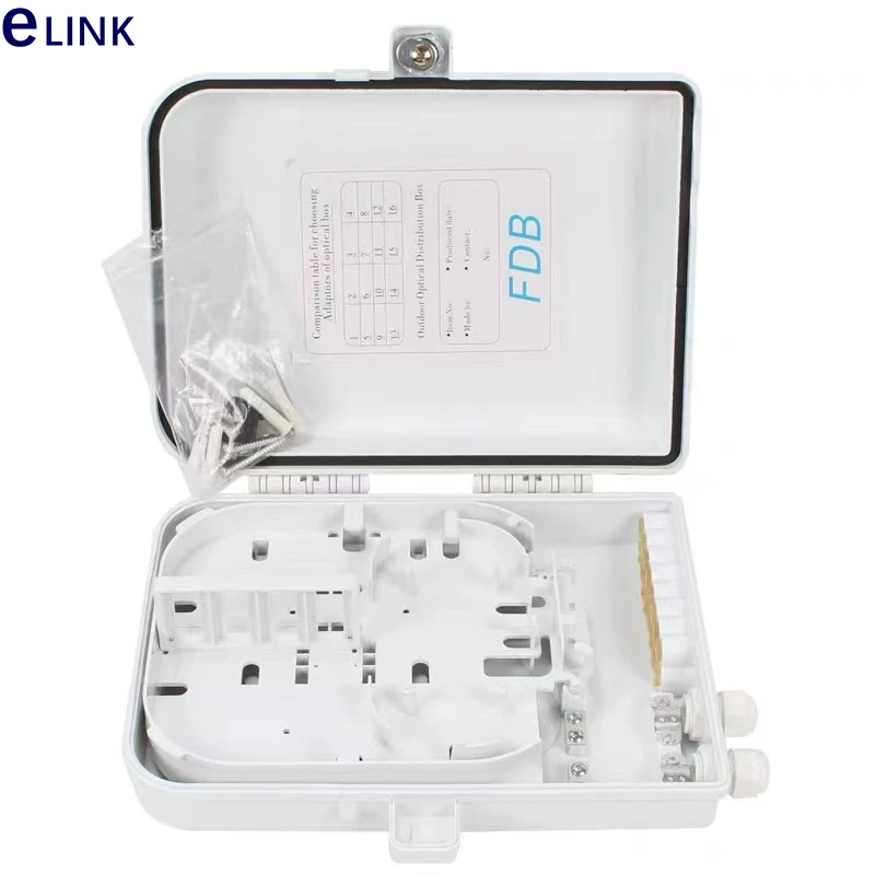 IP65 PC Alloy Waterproof PLC Splitter Fusion Box, 16 Cores Outdoor Distribution Box, FTTH Optical Fiber Junction Box, 1x16 ELINK