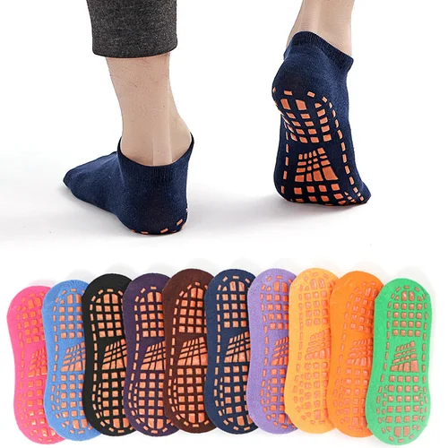 Imagen 1 del producto 5 par/set calcetines de algodón antideslizantes para hombres mujeres niños verano divertido trampolín Yoga antideslizante tobillo calcetines cortos lote