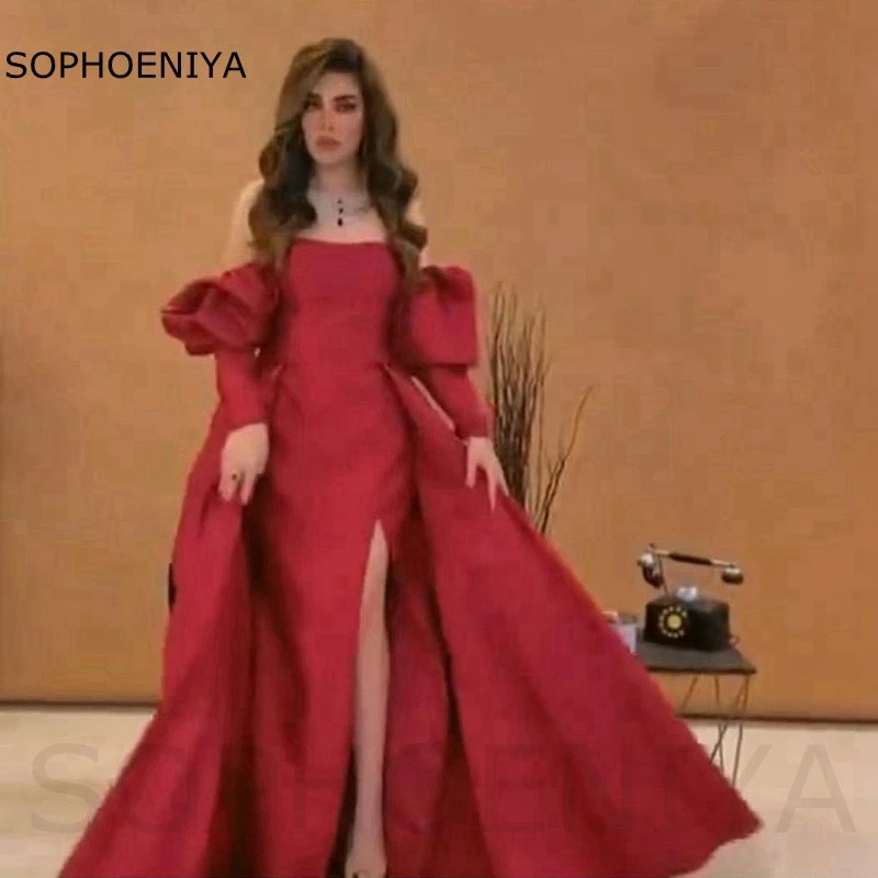 ใหม่มาถึงซาตินชุดราตรียาวชุด2021สีแดงอย่างเป็นทางการ High Slit เซ็กซี่ชุดราตรี Robe De Soirée De mariage