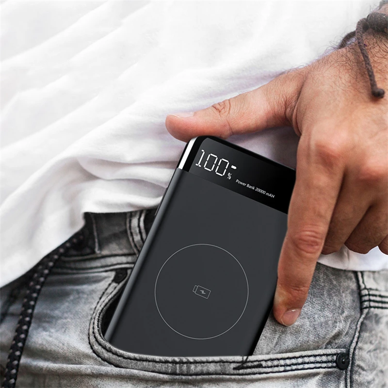 Qi Wireless Charger Slim Power Bank for iPhone Samsung Powerbank Portable Charger External Battery Pack Built in Cable 10000mAh