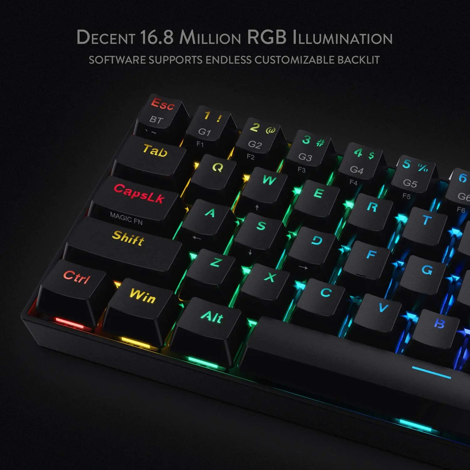 Redragon-teclado inalámbrico K530 Dragon 60%, periférico compacto RGB, 61 botones, diseño sin llave, Bluetooth 5,0, para videojuegos, PC, Phablet