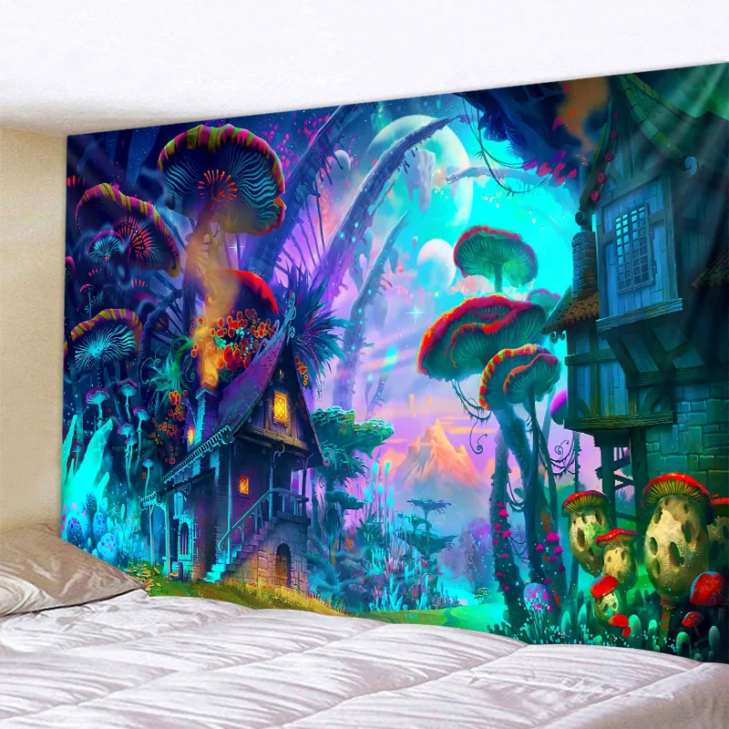 

Psychedelic Mushroom 3D Printing Tapestry Hippie Fantasy Colorful Art Tapestry Mandala Bohemian Family Dormitory Wall Decoration