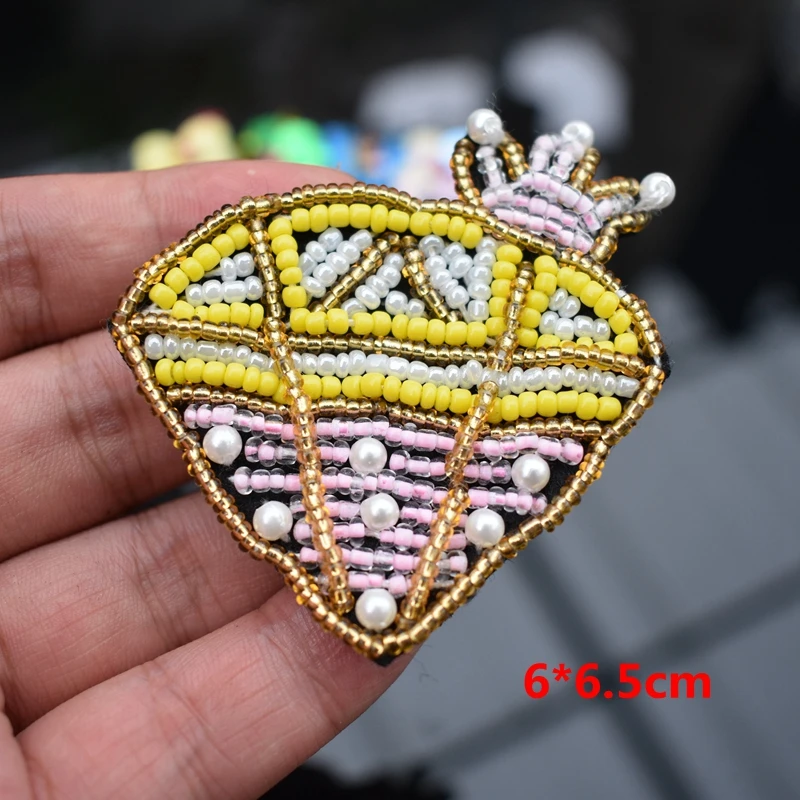 Handmade Rhinestone Beaded Patches Love Sew on Crystal patch for clothing beading Applique cute patch