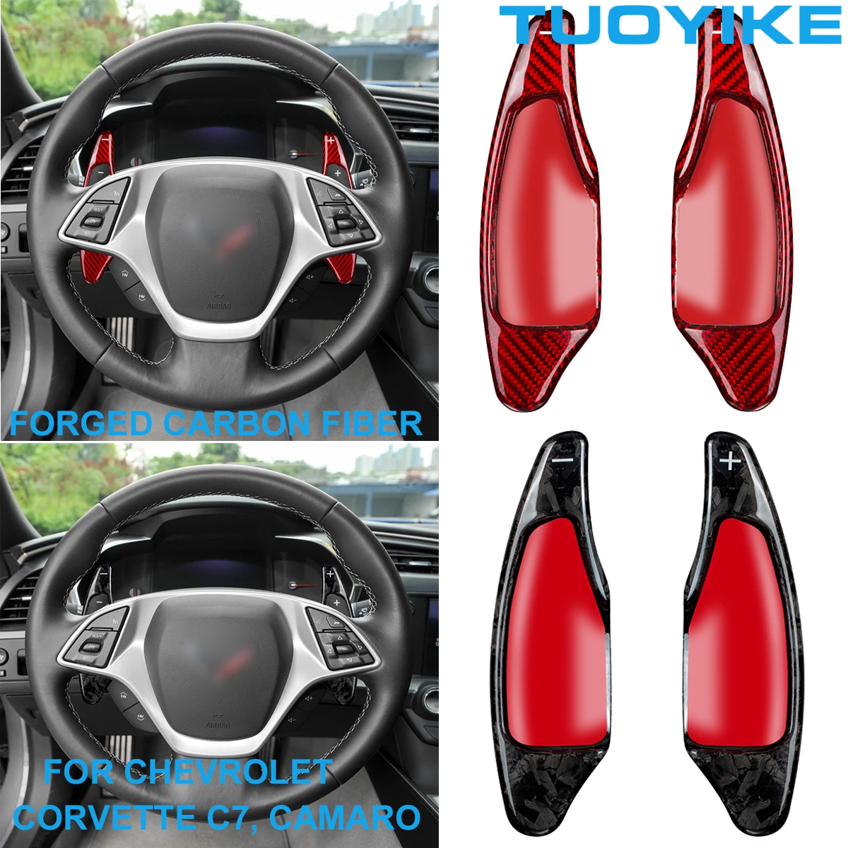 Car Real Forged Carbon Fiber Central Steering Wheel Paddle Shifter Shift Extension Auxiliary For Chevrolet Corvette C7 Camero