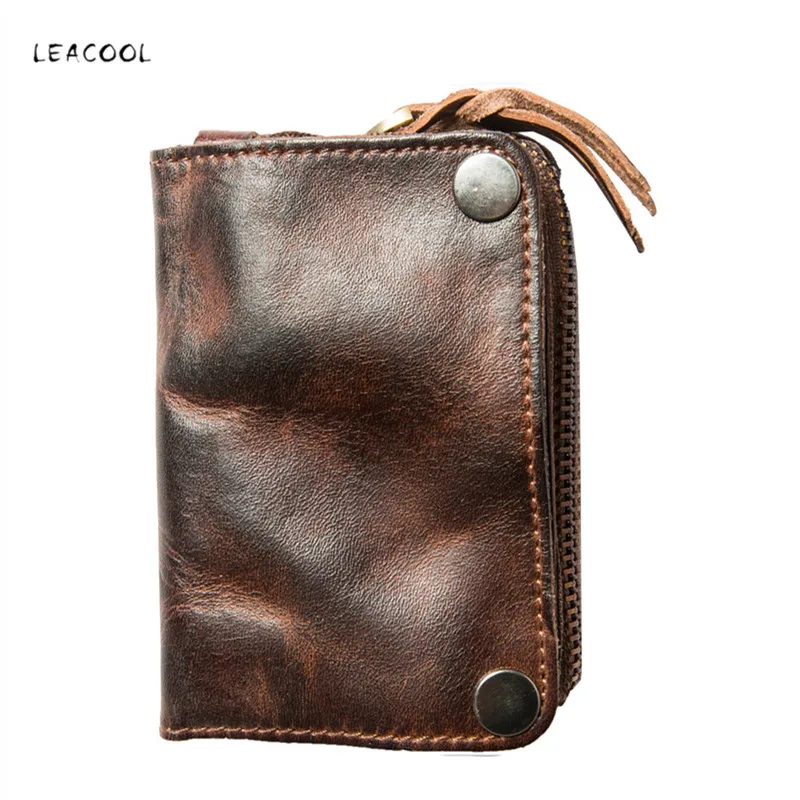 Vintage Genuine Leather Key Holder Cowhide Men Women Key Wallet Organizer Pouch Car Keychain Housekeeper Key Case Card Bag