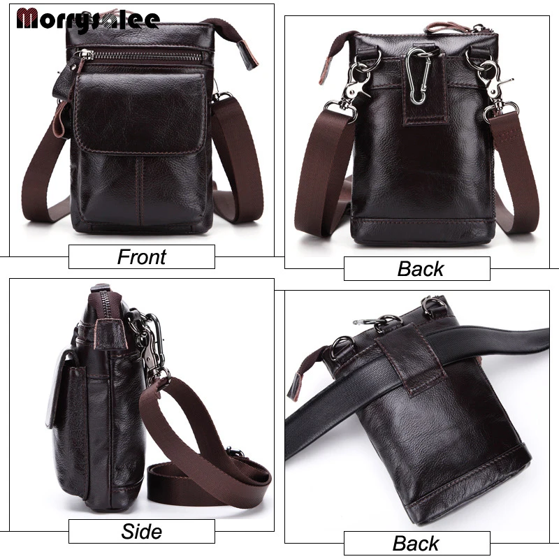Men's Waist Bag Leather Belted Mobile Phone Bag Waist Packs Three-dimensional Bags Genuine Leather Cow Leather Pillow Fashion