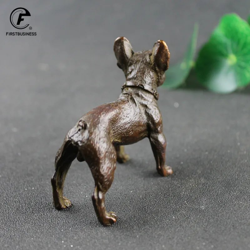 Antique Copper French Bulldog Statue Small Desktop Ornament Vintage Animal Figurine Miniature Home Decoration Accessories Crafts