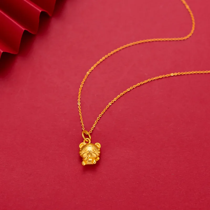 Pure Yellow 18K 999 Gold Pendants Necklace for Women Classic Little Tiger Christmas Gifts Jewelry New Trendy