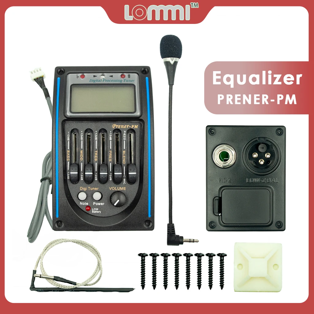 LOMMI 5 Band Acoustic Guitar Preamp EQ Equalizer Piezo Pickup Tuner Amplifier LCD Microphone Prener-PM