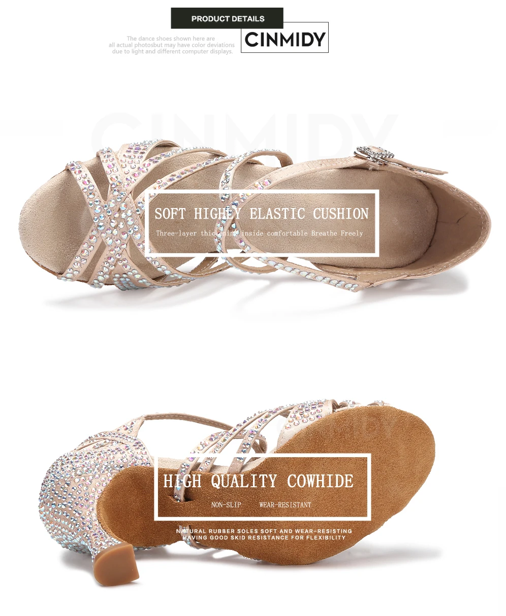 CINMIDY Damen Latein Tanzschuhe Strass Weiche Sohle Salsa Schuhe Ballroom Tanz High Heels Damen Sandalen Hochzeitsschuhe für Frauen – Detail 20
