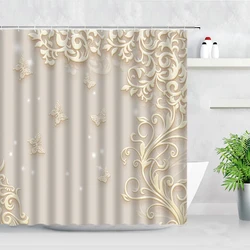 European Style Relief Painting Shower Curtains Flower Butterfly Pattern Modern Fashion Decor Bathtub Screen Bathroom Curtain Set