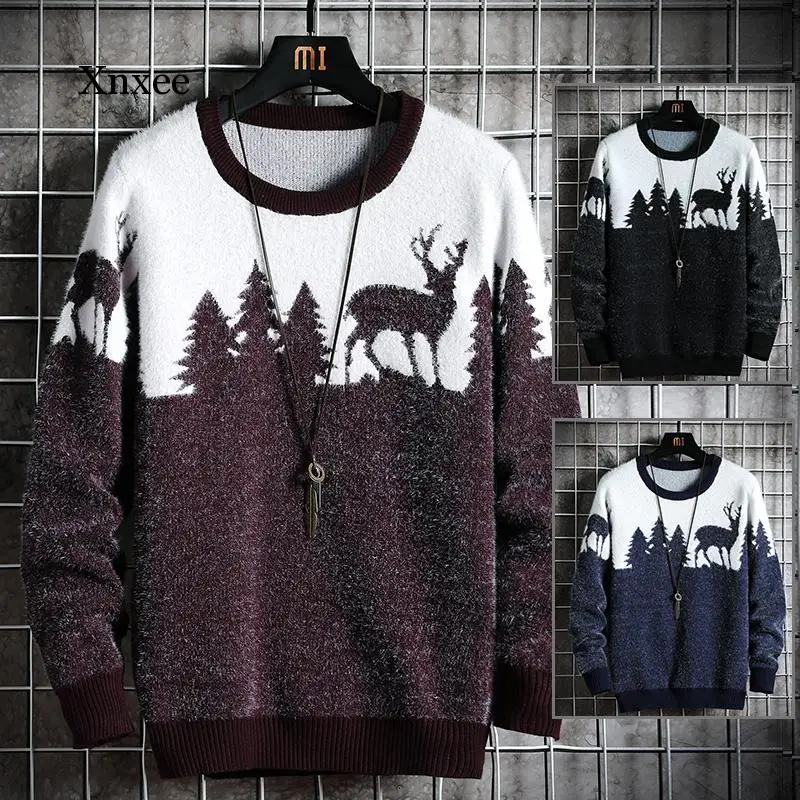 

New Men's Sweater Hot Style Trendy Sweater Christmas Theme Men's Loose Sweater Handsome Men Clothing Multicolor Optional Tops