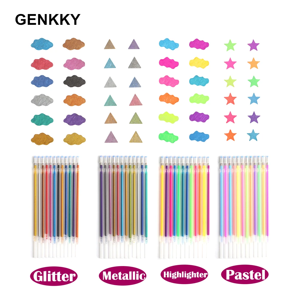 GENKKY 1.0mm Colorful Gel Pen Fluorescent Refills Color Cartridge Flash Pen Smooth Ink Painting Graffiti Pens Student Stationery