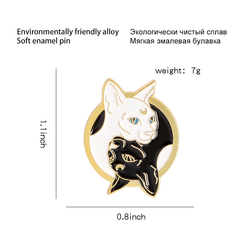 Cartoon Black and White Sphinx cat pin brooch badge personality lapel  pin accessories clothes bag hat jewelry gift for friend