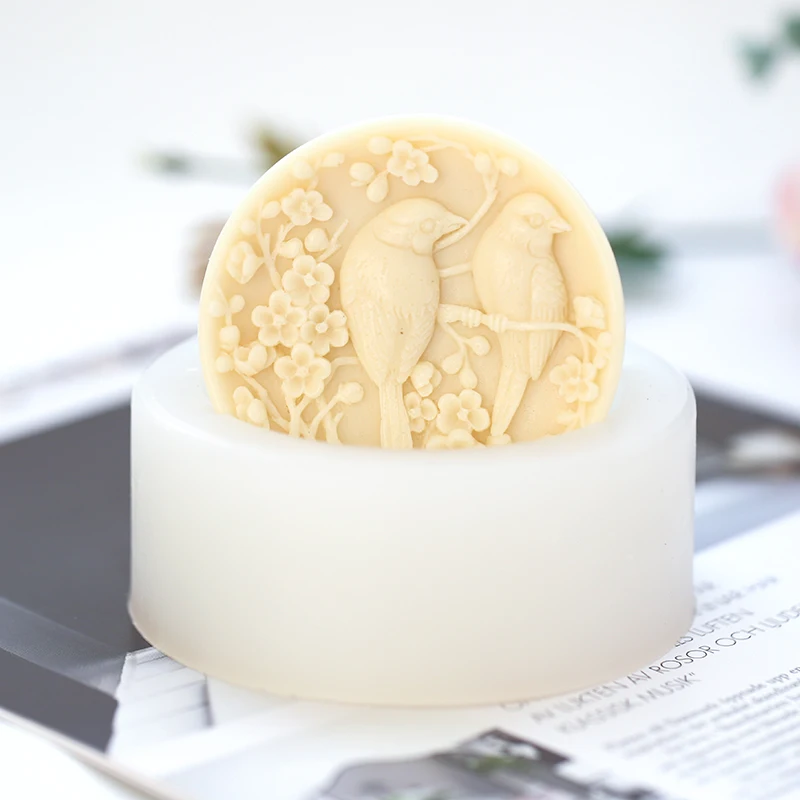 Bird Flower Soap Mold Round Shape Birds DIY Soap Silicone Molds for Scented Candle Plaster Making Mousee Cake Resin Craft Mould