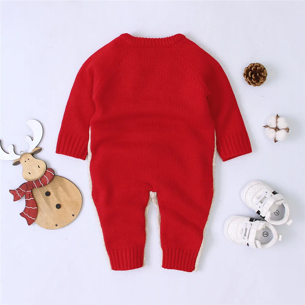 0-2Y Baby Boy Girl Christmas Rompers Reindeer Knitted Infantil Jumpsuits Xmas New Year\'s Costume Winter Warm Wool Baby Clothing