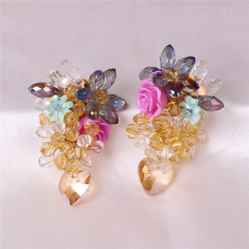 JURAN 2020 New Earrings for Women Bohemia Acrylic Crystal Flower Pendants Vintage Statement Drop Earrings Party Jewelry Gifts