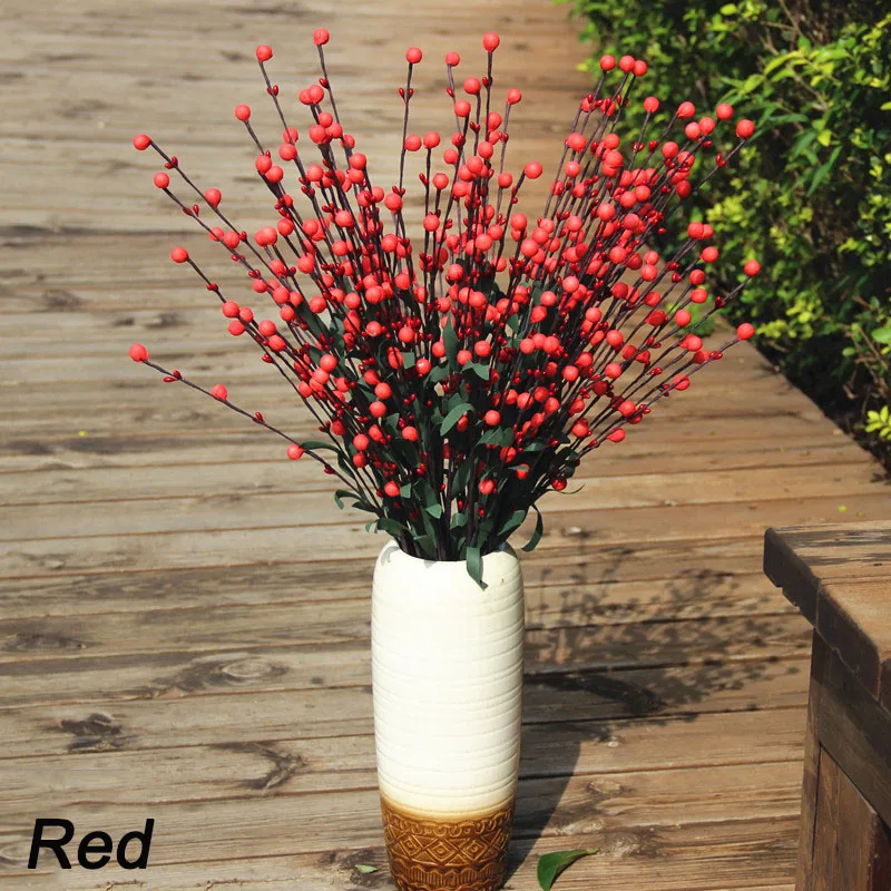 Artificial Plants Red Berry PE Bouquet, 6 Fork Lucky Fruit, Christmas Decoration, Home, Wedding Decor, Fake Flowers, Garland